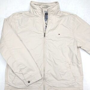 Tommy Hilfiger Men's Beige Harrington Style‎ Jacket XL Plaid Lined Outerwear